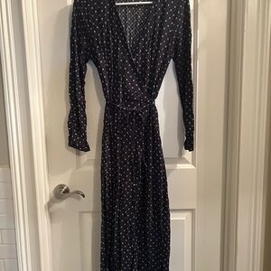 Ines De La Fressange x Uniqlo Black Long Sleeve Wrap Dress With Floral print